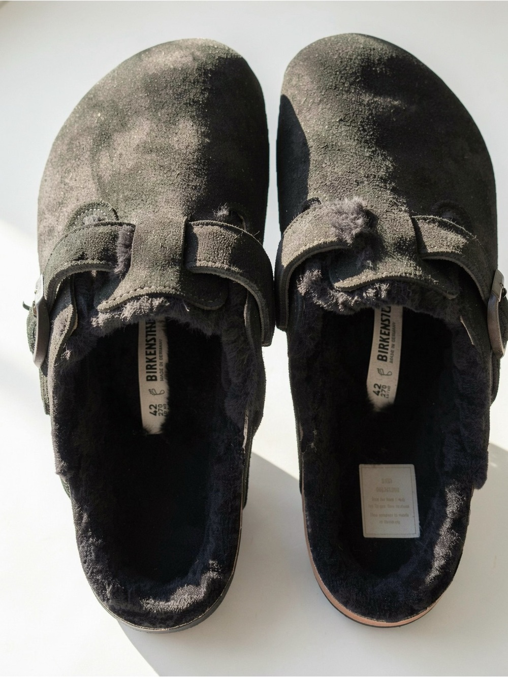 Birkenstock Boston Shearling clogs with Black suede leather Men Size 42
